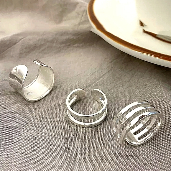 Sterling Silver Minimalist Three Piece Ring Set - Picture 3 of 6